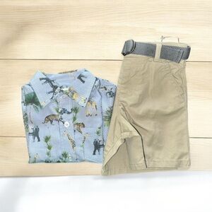 ⭐️NWT⭐️Little Me Safari Button Down and Short Set. Size 12m